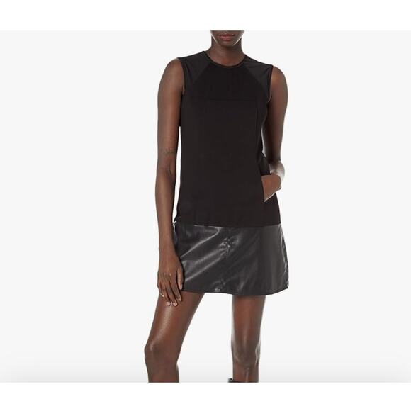 KF Kaufman Franco Womens Black Faux Leather Trim Shift Mini Dress 4 - Picture 1 of 11